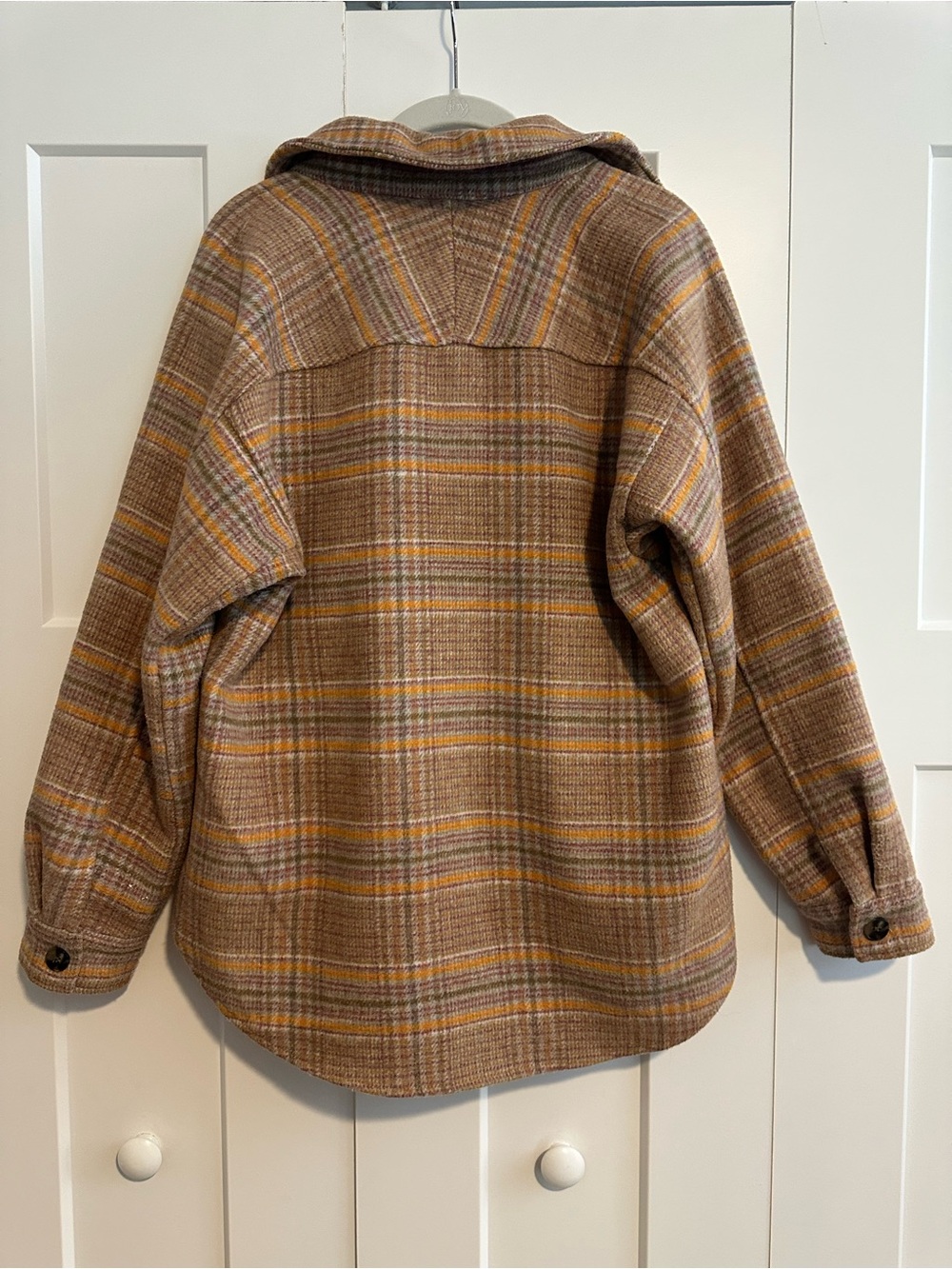 Mystree Plaid Shacket Jacket in Brown and Mustard - Picture 2 of 6